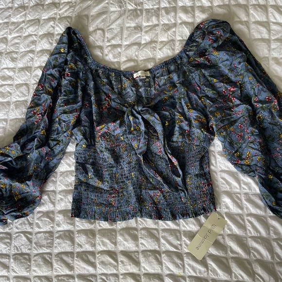 Wild Jasmine Boho Blue Floral Smocked Blouse - Picture 3 of 9